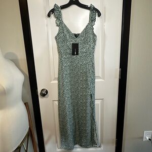 Evie Green Floral Midi Dress with Ruffle Straps | Small | NWT